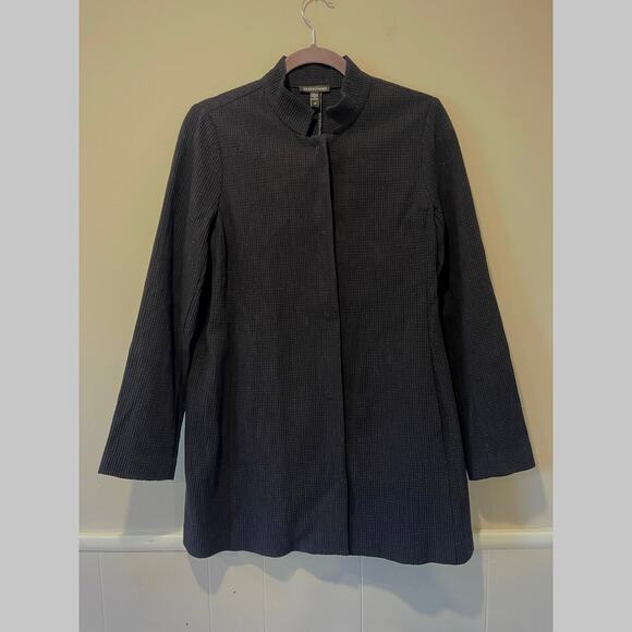 Eileen Fisher Womens Stand Collar Waffle Knit Jacket Snap Front Back Slit Size S - Picture 2 of 10